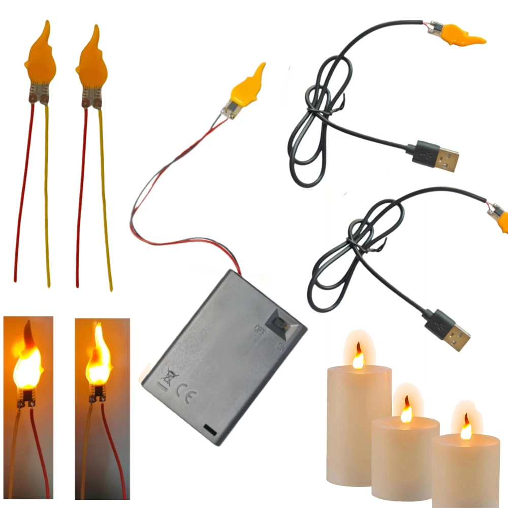 

5/10Pcs LED Candle Christmas Flame Lamp Bead 5V with USB Interface/Battery Box Powered Night Light for Party Birthday Bar Decor