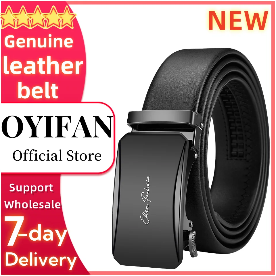 OYIFAN Formal Belt for Men, Automatic Alloy Buckle, Ratchet Belt, 100% Genuine Leather, Fast Shipping