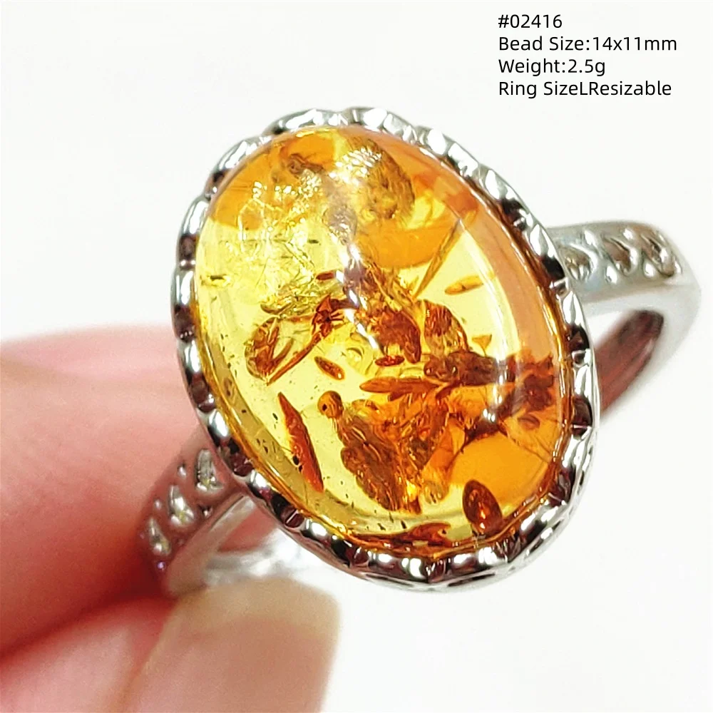 Natural Piebald Amber Ring 925 Silver Jewelry Yellow Amber Ring Gemstone Women Men AAAAA