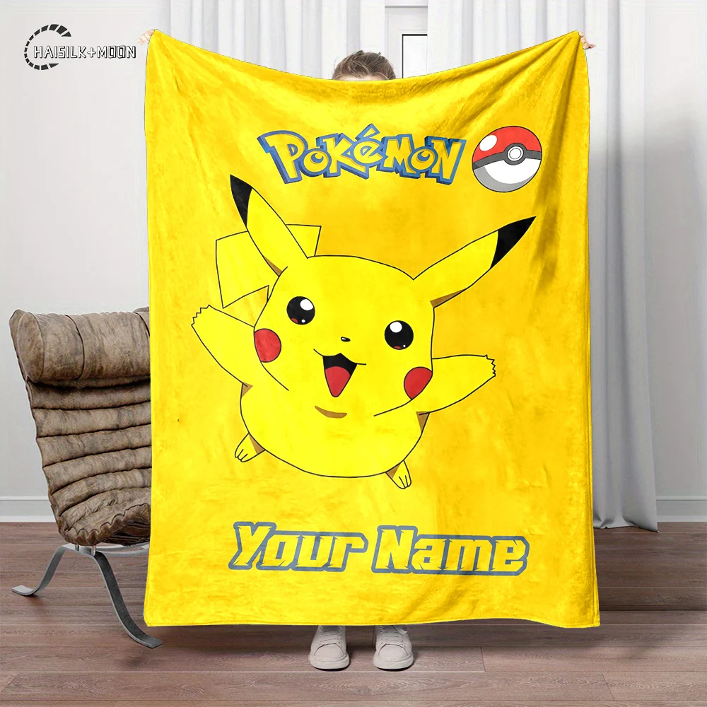 Customized Name Personalized Blanket Pokemon Pikachu Printed Blanket Soft and Comfortable Home Travel Adult and Warm Blanket