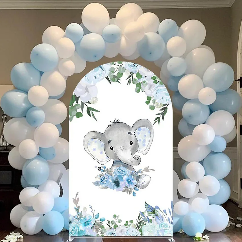 Mehofond Custom 2-Sided Elephant Blue Polka Dots Boy Birthday Party Baby Shower Cover Chiara Arch Background Decor Backdrop Phot