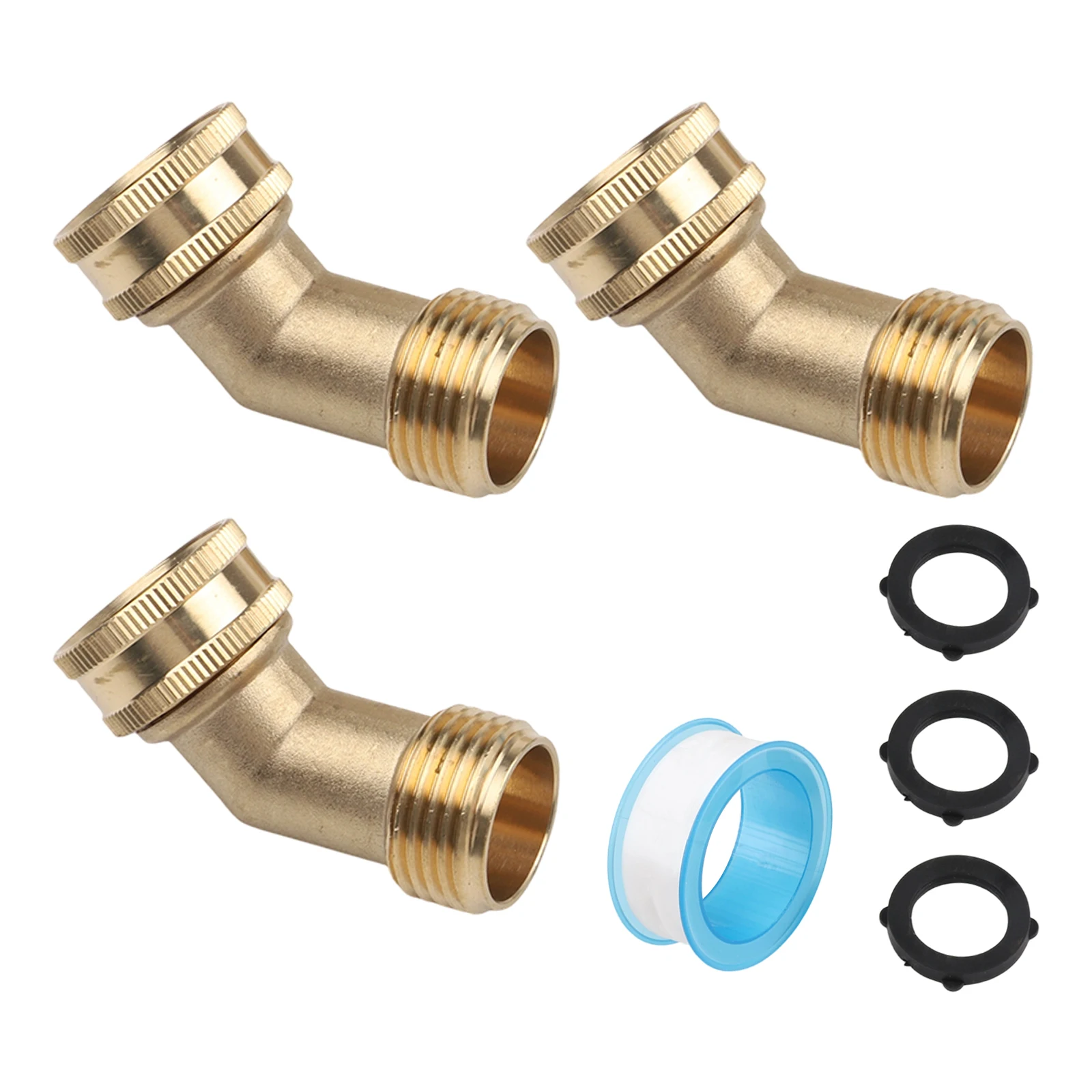 3Pcs Garden Hose Elbow Connector 45 Degree 3/4 Inch Thread Solid Brass Pipe Fittings Hose Elbow Water Intake Hose Adapter