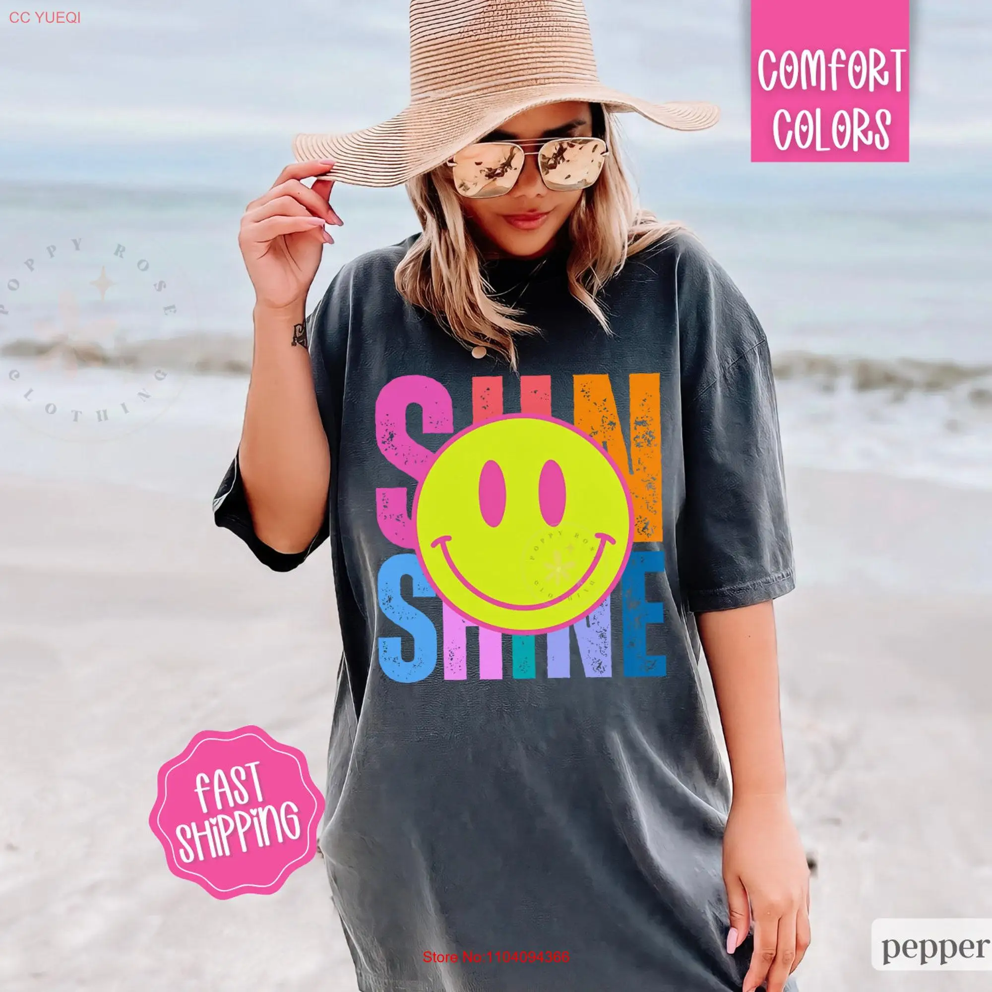 Sunshine T Shirt Comfort Colors Beach Cute Summer Oversized Swimsuit Cover Up Vacay Happy Face long or short sleeves