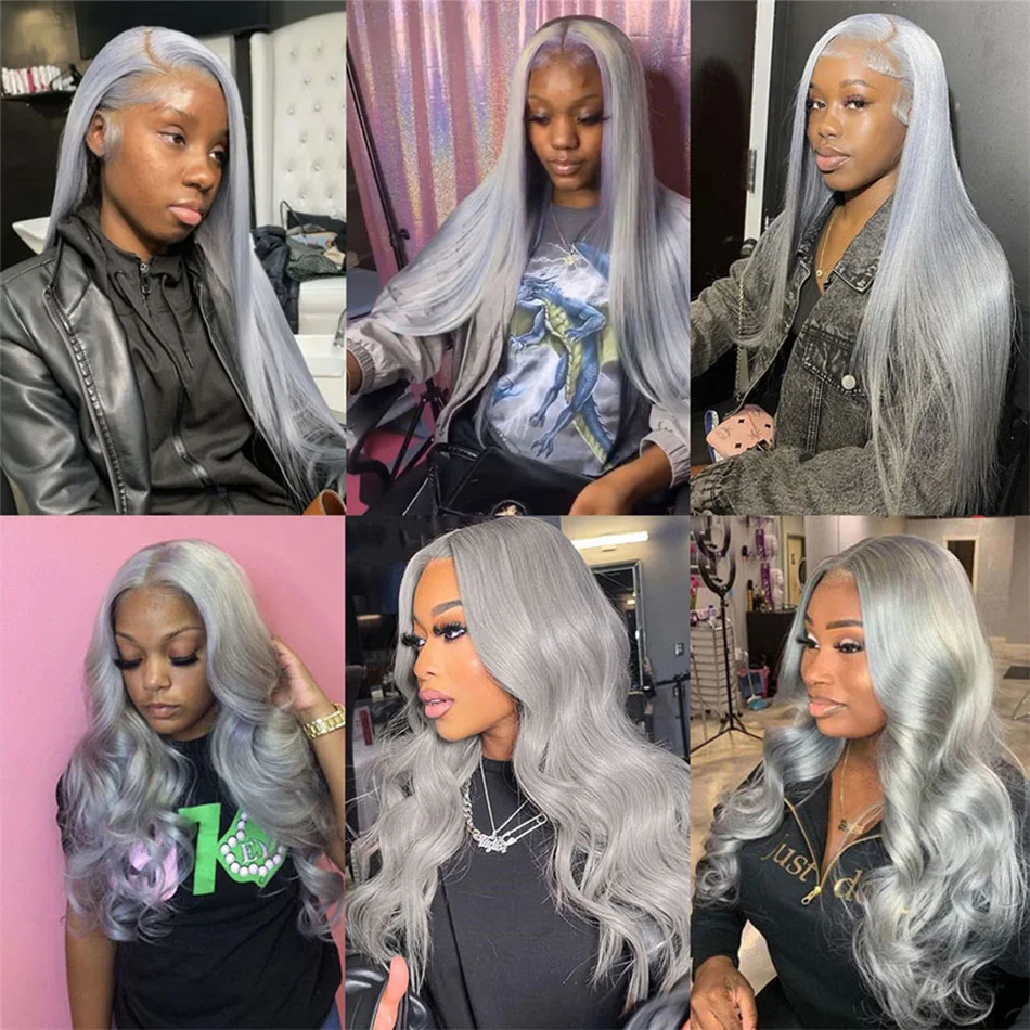 HD 13x6 Silver Gray Lace Front Wig Vietnamese Human Hair Colored Human Hair Wigs Glueless Body Wave Grey Lace Frontal Wig image 5