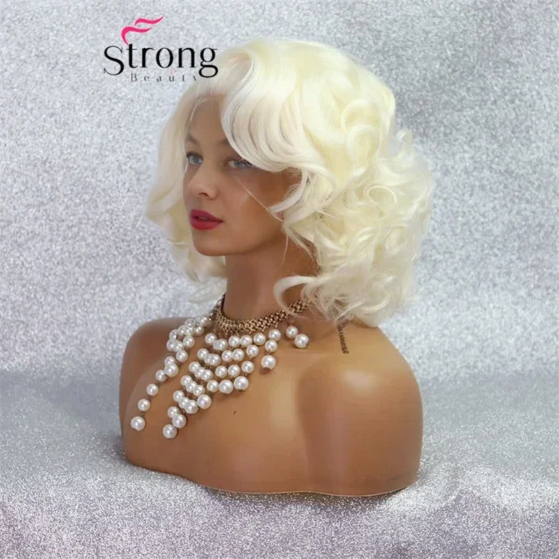 Parrucca corta in pizzo Bob Parrucca anteriore in pizzo sintetico riccio biondo per le donne Parrucche sintetiche resistenti al calore con linea sottile naturale