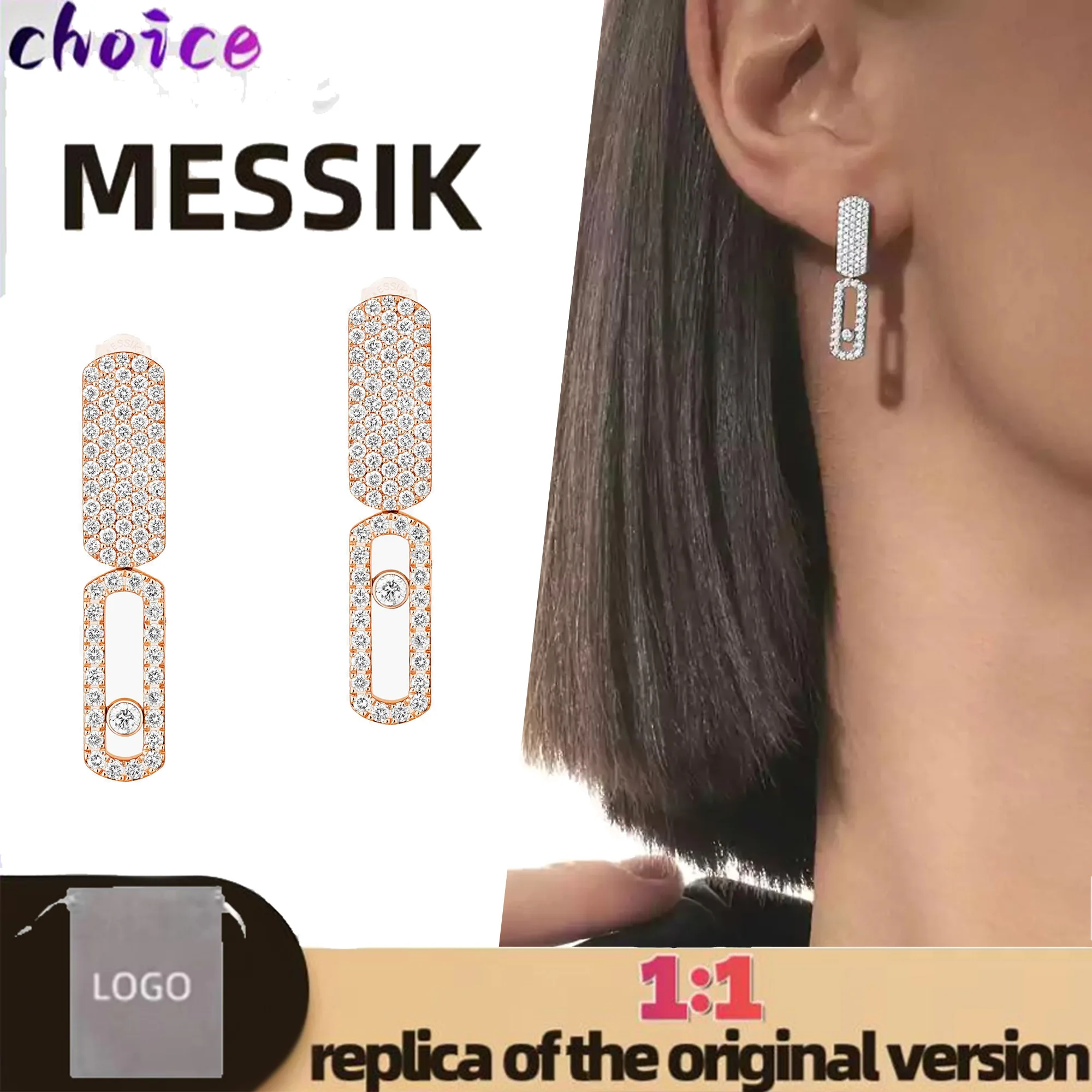 

French brand Messik's pure silver s925 IMPERIAL MOVE series 18k rose gold full diamond luxury high-end women's earrings