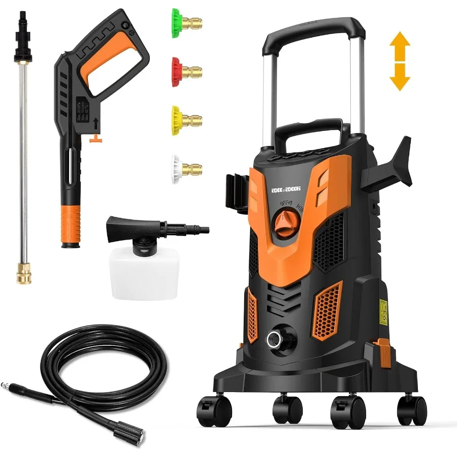 

Upgraded 1750PSI Pressure Washer 2.5GPM Portable Electric Power Washer with 360° Spinner Wheels 4 Quick Connect Nozzles Foam Ca
