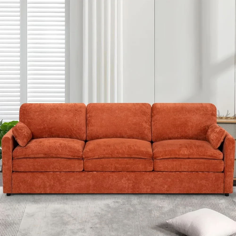 Sofa 3 Dudukan Chenille 89" dengan 2 Bantal, Sofa Berlapis Modern dengan Kursi Lebih Dalam, Sofa Nyaman dengan Bantal Tebal