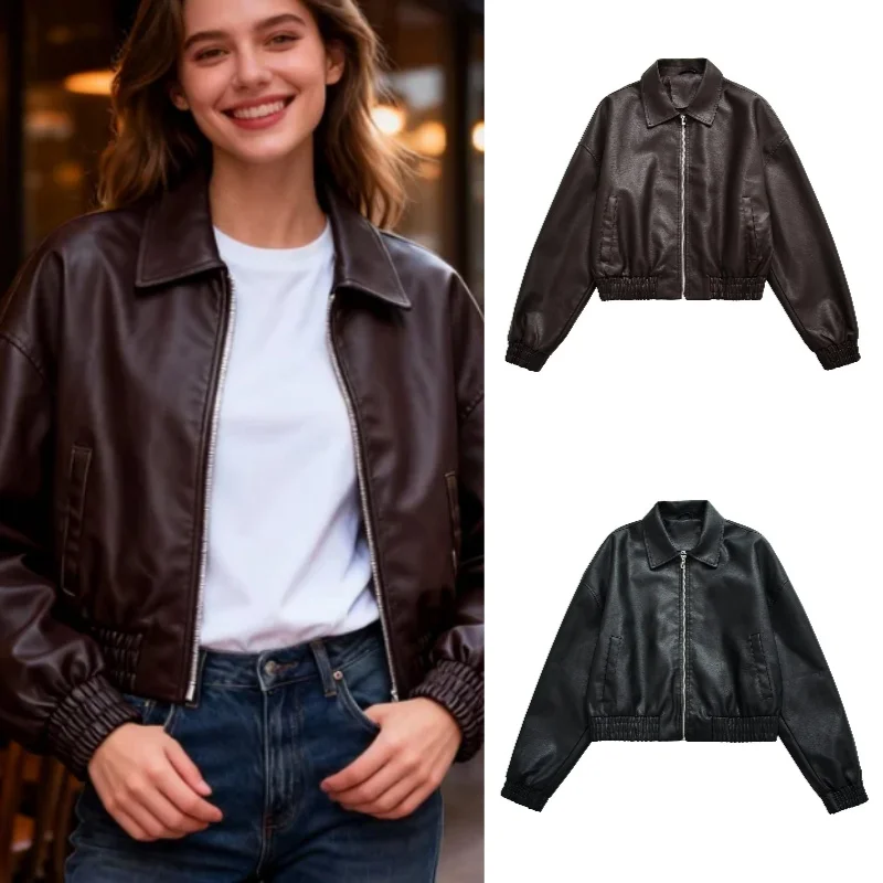여성용 하이스트리트 캐주얼 PU 가죽 재킷 가을/겨울 신상 패셔너블 스트리트웨어