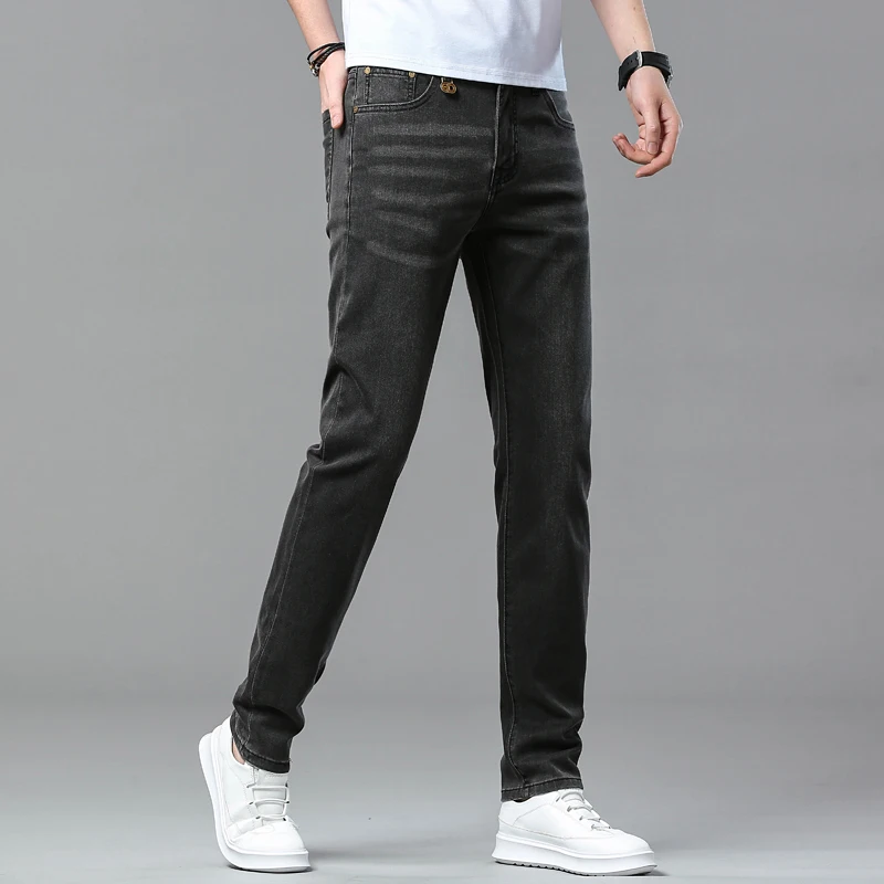 Light Luxury High-End Jeans Men's Three-Dimensional Printed All-Matching Business Casual Slim-Fitting Trousers for Four Seasons