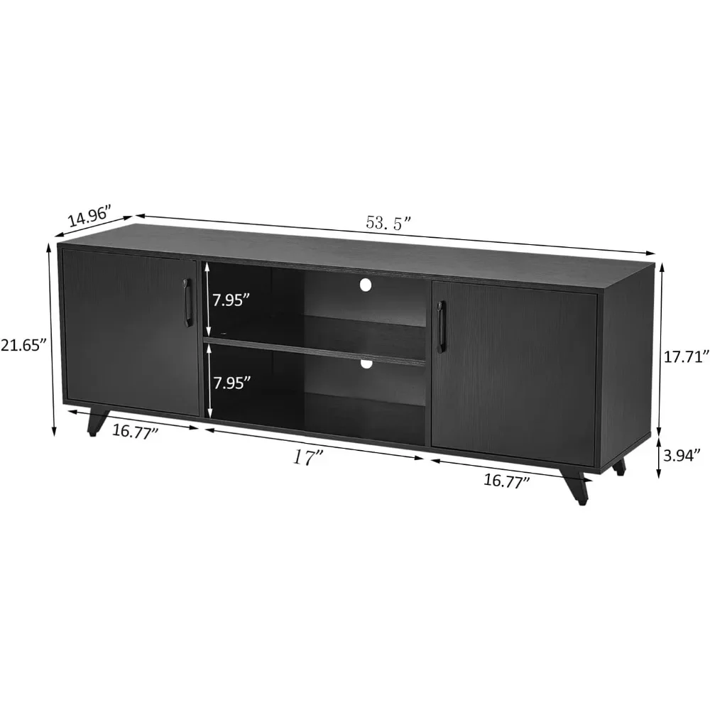 TV Stand,Entertainment Center with 2Doors and 2Cubby Storages Cabinets for up to 65 inch for Living Room Bedroom Black,53.5 inch