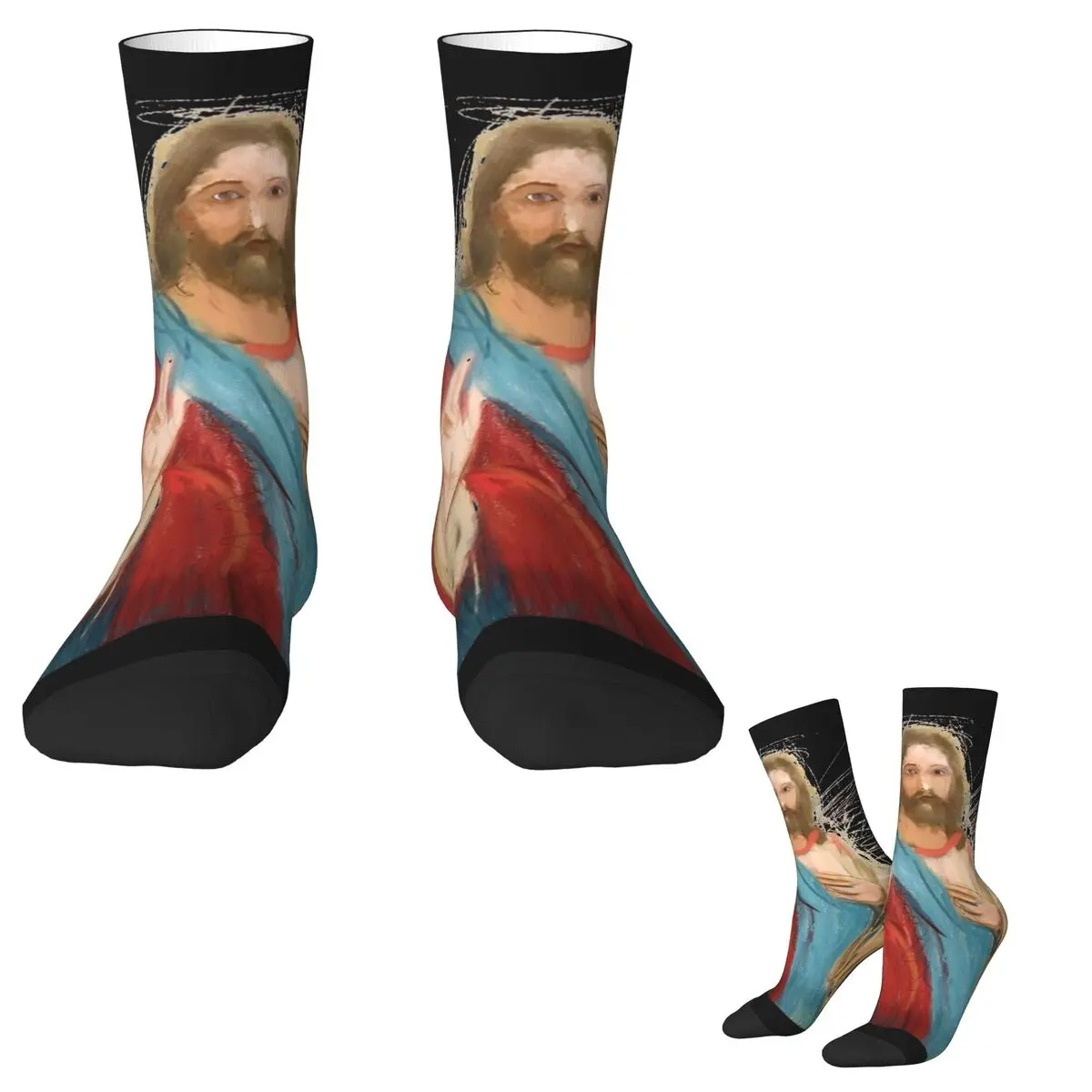 Divine Mercy Of Jesus Christ Socks Christian God Funny Stockings Autumn Anti Bacterial Men Socks Medium Soft  Running Sport Sock