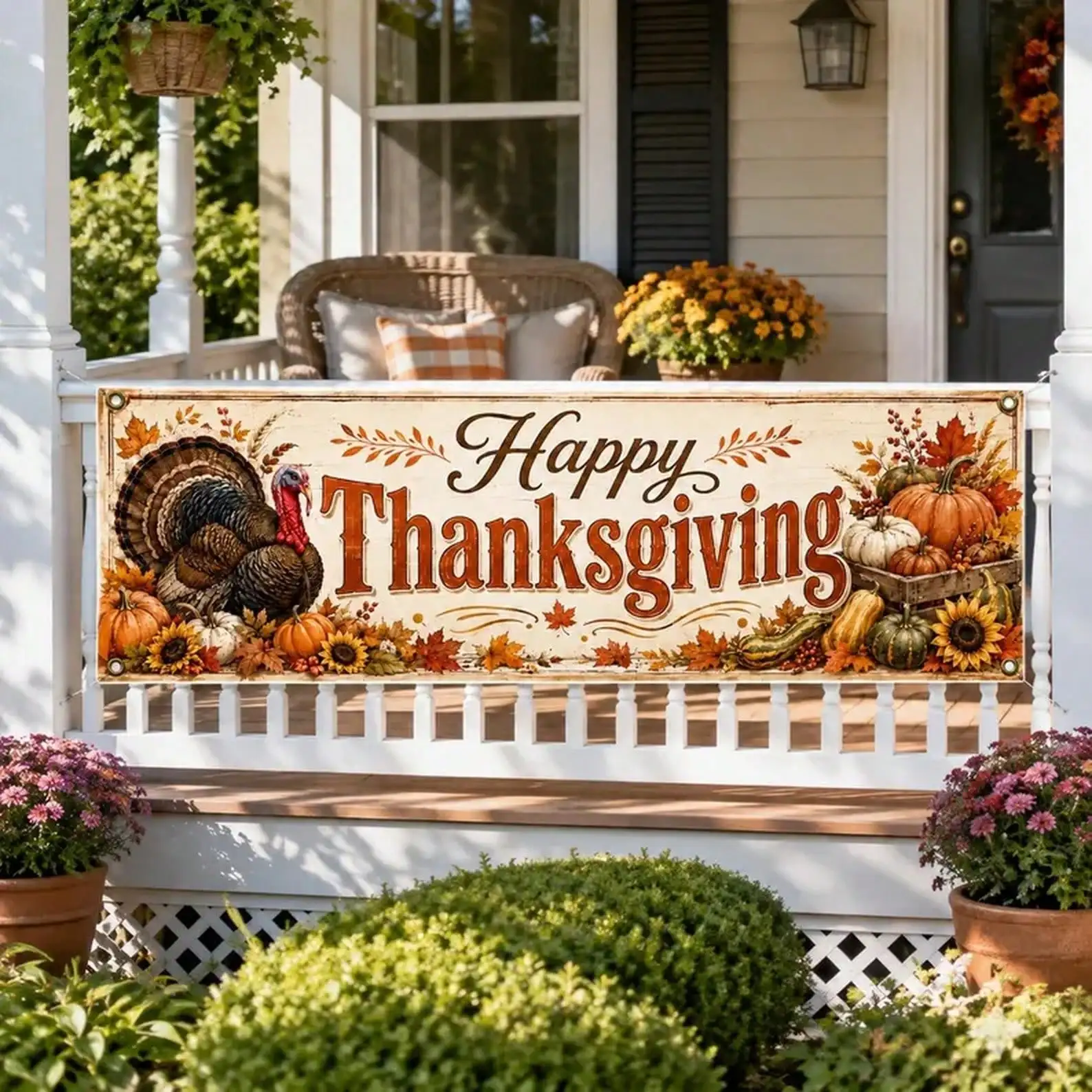 Thanksgiving Party Tapestry, Give Thanks Fall Outdoor Decor, Pumpkin Harvest Yard Sign, Autumn Family Party Banner, Thanksgiving Party Decor