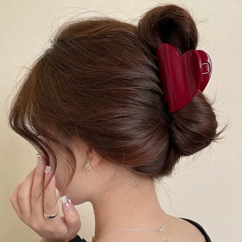 1PC New Acetate Red Heart Hair Claw 7cm Large Hair Crab for Women Retro Shaped Hairpins Clips Hair Accessories