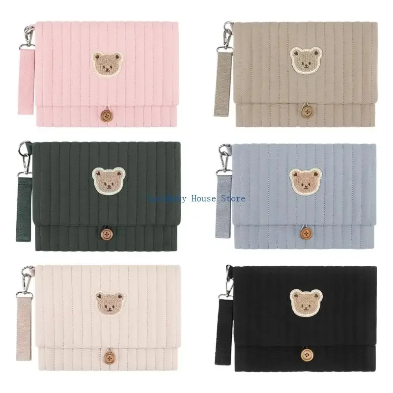BX0D Bear Embroidery Quilted Baby Essential Hanging Travel Diaper Bag Case