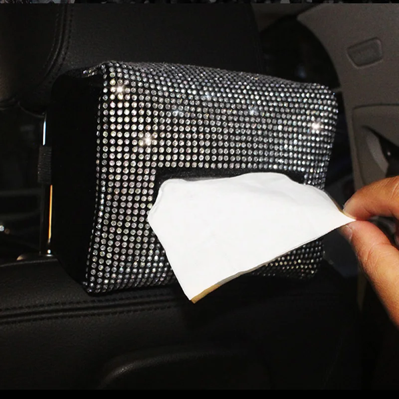 Bling Diamant Strass Auto Tissue Box Hängen Serviettenhalter für Auto Rücksitz Kopfstütze Armlehne Papier Organizer Aufbewahrungstasche