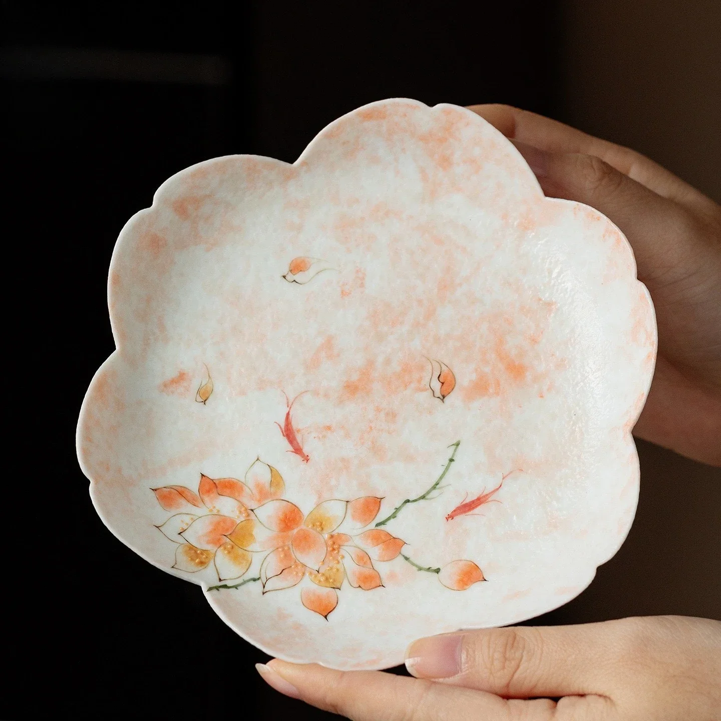 Snowflake White Hand-painted Fog Powder Magnolia High-value Ceramic Pot Bearing Tea Ceremony Dry Brewing Plate Refreshment Plate