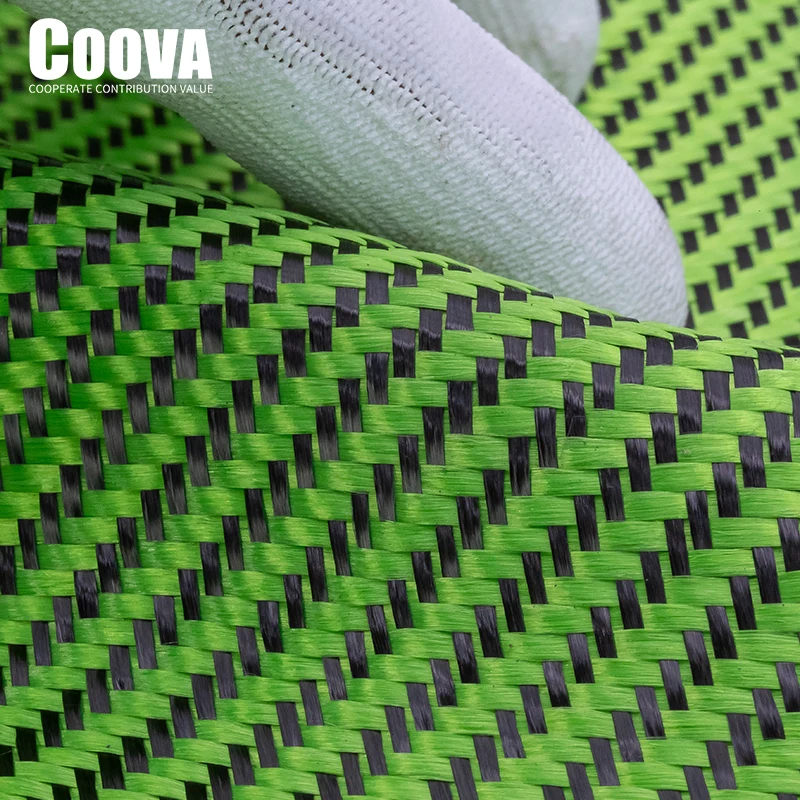 F261 COOVA 3K Green Kevlar & Carbon Fiber Fabric Cloth Twill Weave Tela Fibra De Carbono Carbon Fabric Jacquard Used For DIY