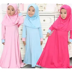 Muslim Islamic Girls' Ramadan Abaya With Hijab Full Length Robe Burka Maxi Little Kid Toddler Baby Girl Dresses 1 to 14 Years