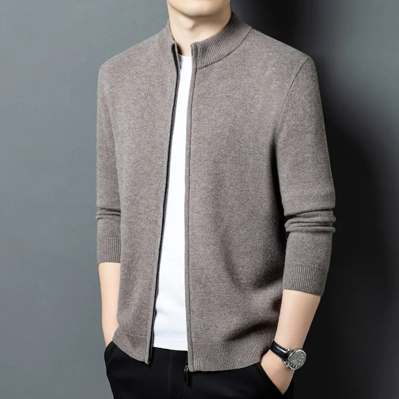 

2026 New Fashion 100% Wool Autumn Winter Men's Coat Wool Sweater Zipper Cardigan