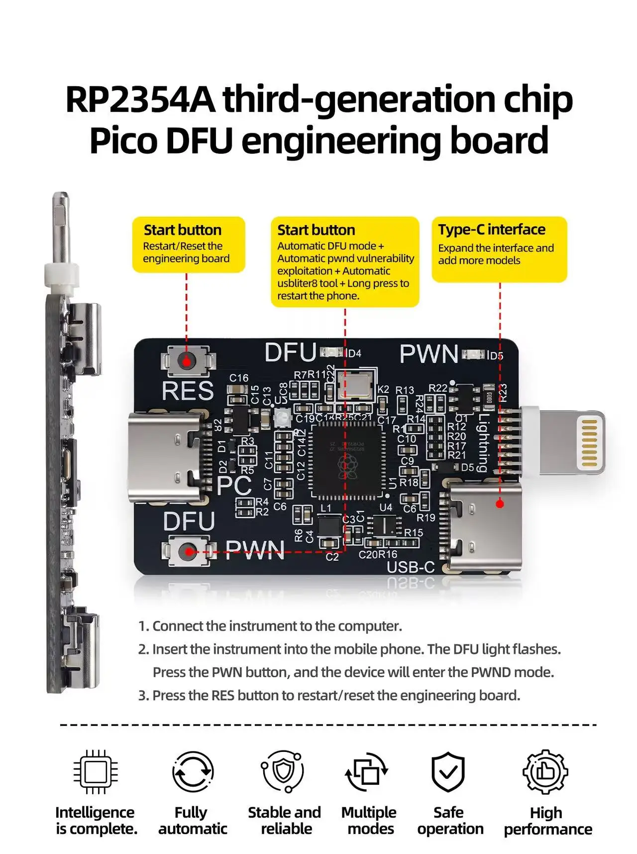 SUNSHINE RP2354A Pico DFU Engineering Board One‑Click DFU PWND Tool for iPhone XR‑11Pro Max iPad Repair