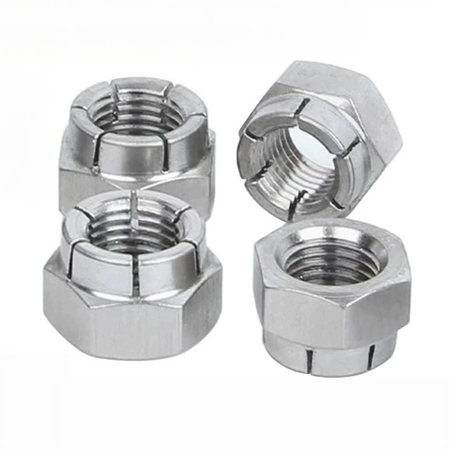 10 Pcs Stainless Steel All-metal Self-locking Nut Slotted Teeth Anti-skid and Anti-loosening Hexagonal Nut