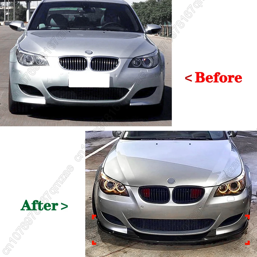 3PCS Front Bumper Lip Splitter For BMW 5 Series E60 E61 M5 2005-2010 Spoiler Splitter Bumper Canard Lip Protector Cover Kits