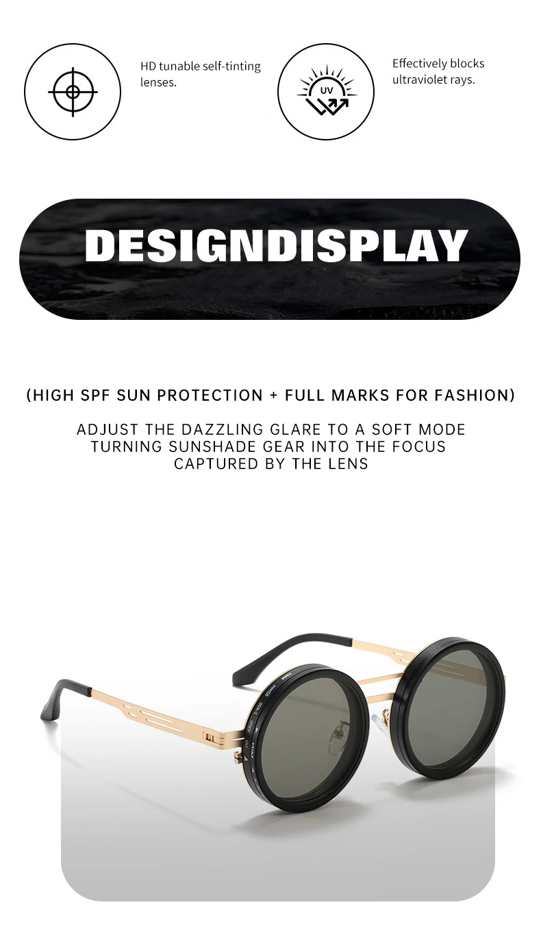 Polarisierte Runde Steampunk ND9 Verstellbare Dimm-Sonnenbrille für Herren 2026 Luxusmarke Punk Angeln Blendschutz Fahr-Sonnenbrille – Detail 13