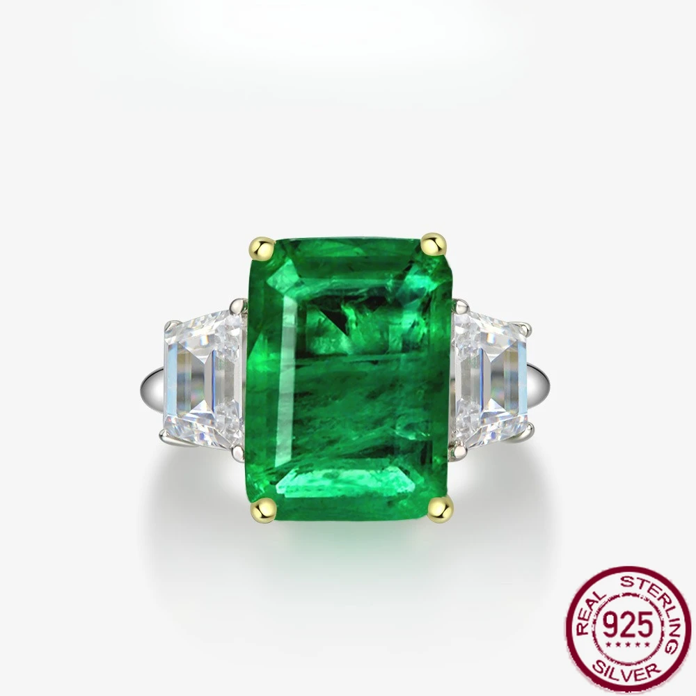 

New S925 silver 8ct rectangular 10 * 14 emerald ring European and American style ring for women's wedding jewelry