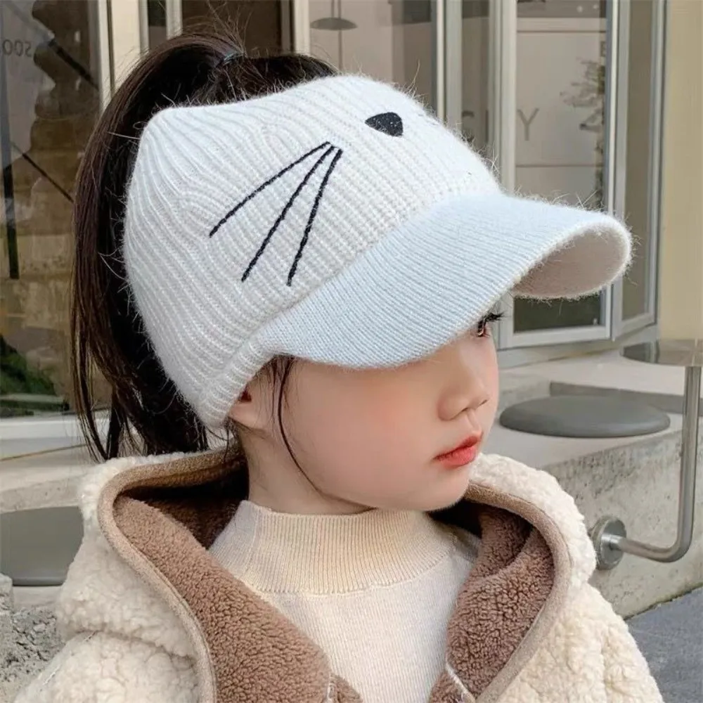 لطيف بلون الخريف الشتاء قبعة الدفء جميل الحيوان القط محبوك فارغة قبعة بيسبول مرونة غطاء للأذنين قبعة الاطفال