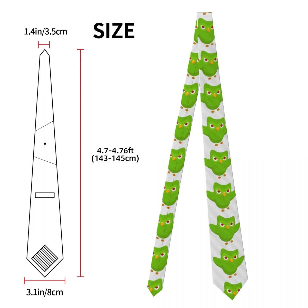 Duolingo البومة الثنائي ربطة العنق للرجال الحرير البوليستر 8 سم ربطات العنق اكسسوارات الحفلات التعادل الكلاسيكية Gravatas