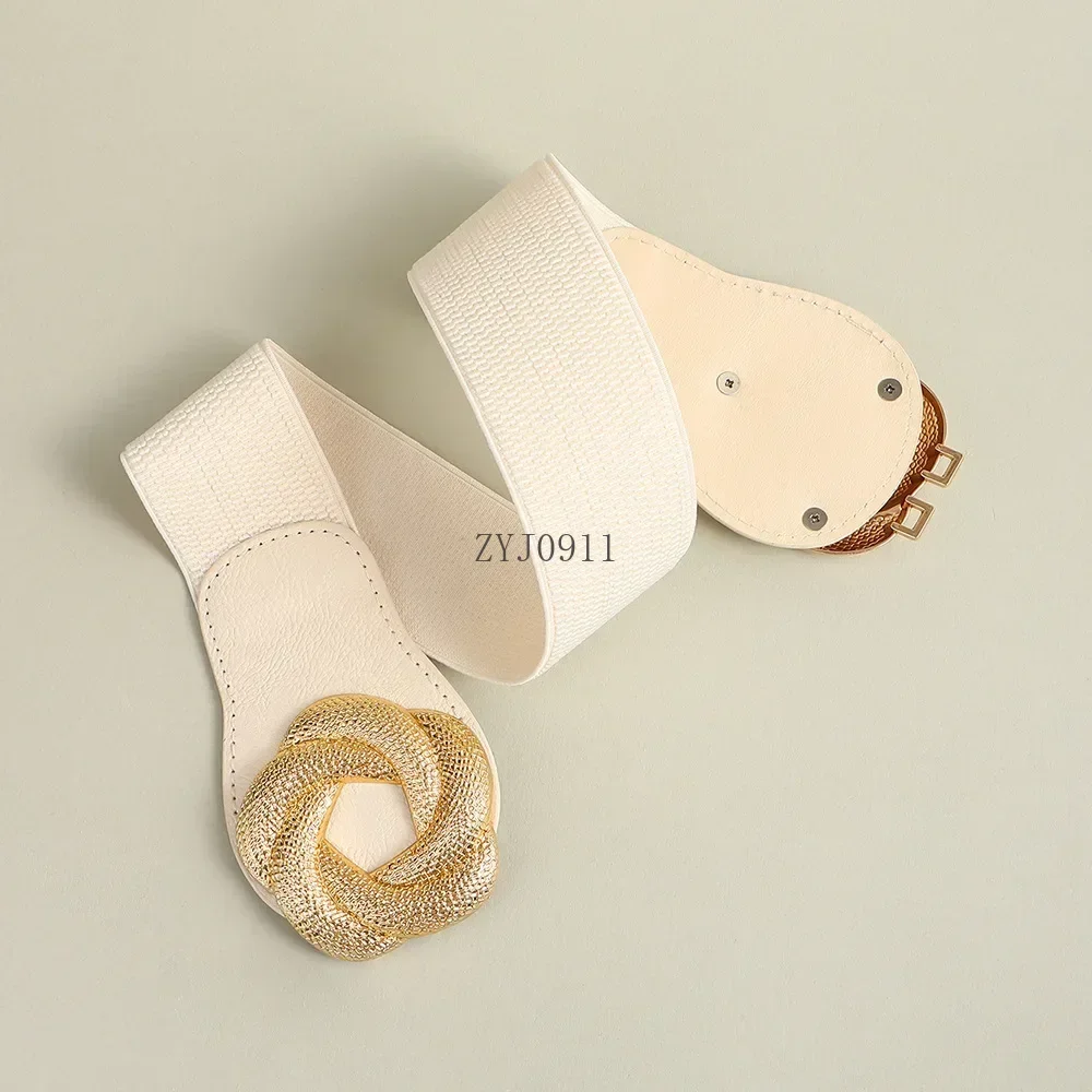 สุภาพสตรีแฟชั่นเข็มขัดกว้างเสื้อเสื้อกันหนาว Elastic เอว Seal เข็มขัดรัดตัวสําหรับผู้หญิงดอกไม้หัวเข็มขัดหญิงเข็มขัด