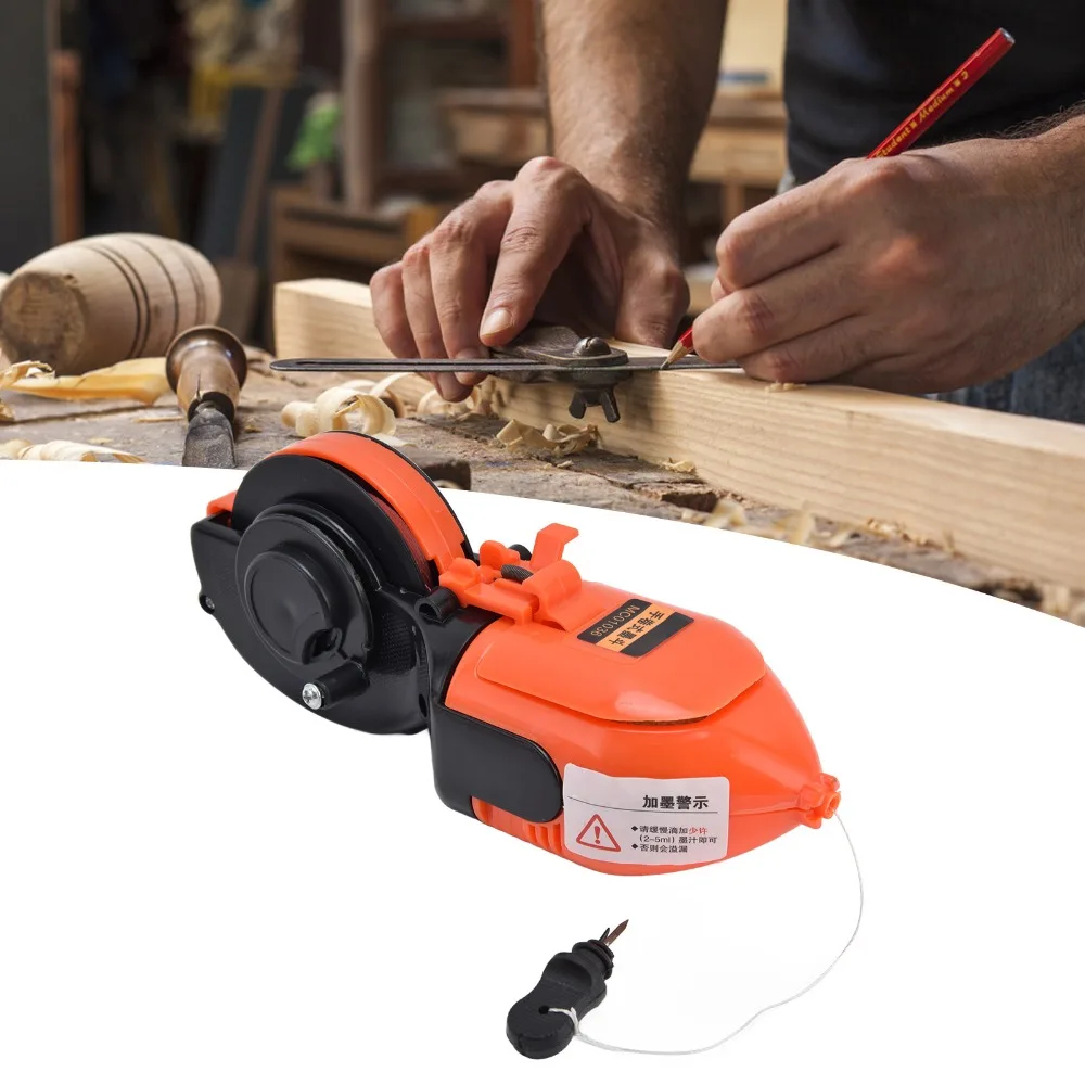 Manual High Hardness Automatic Ink Fountain Marker Durable Leak-Proof Ink Snap Line Scriber Orange Chalk Line Tool Pipeline