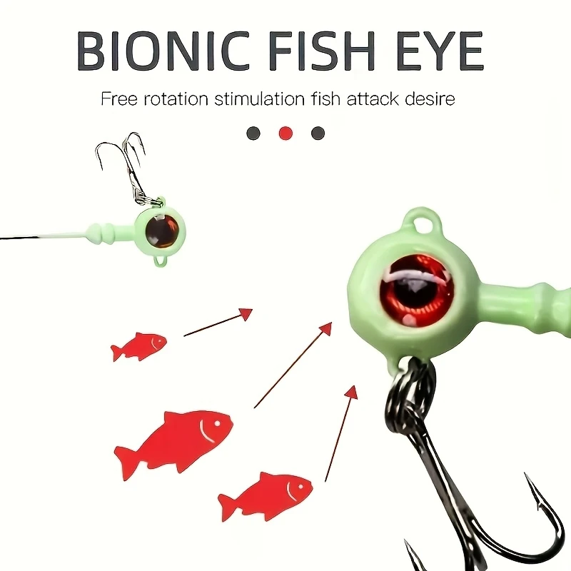 5pcs   Double-Hook Jig Heads, Glow-in-the-Dark 3D Eyes for Fishing, Glow-in-the-Dark Double-Hook Jig Heads