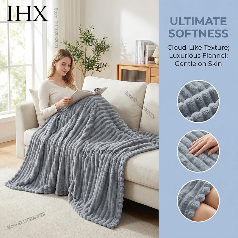 IHX Solid Color Imitation Rabbit Plush Milk Plush Thickened Thermal Leisure Home Blanket Office Nap Blanket, Custom Blanket Size