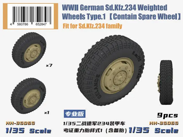 Heavy Hobby 3D Print kit HH35065 WWII German Sd.Kfz.234 Weighted Wheels Type.1（Contain Spare Wheel）