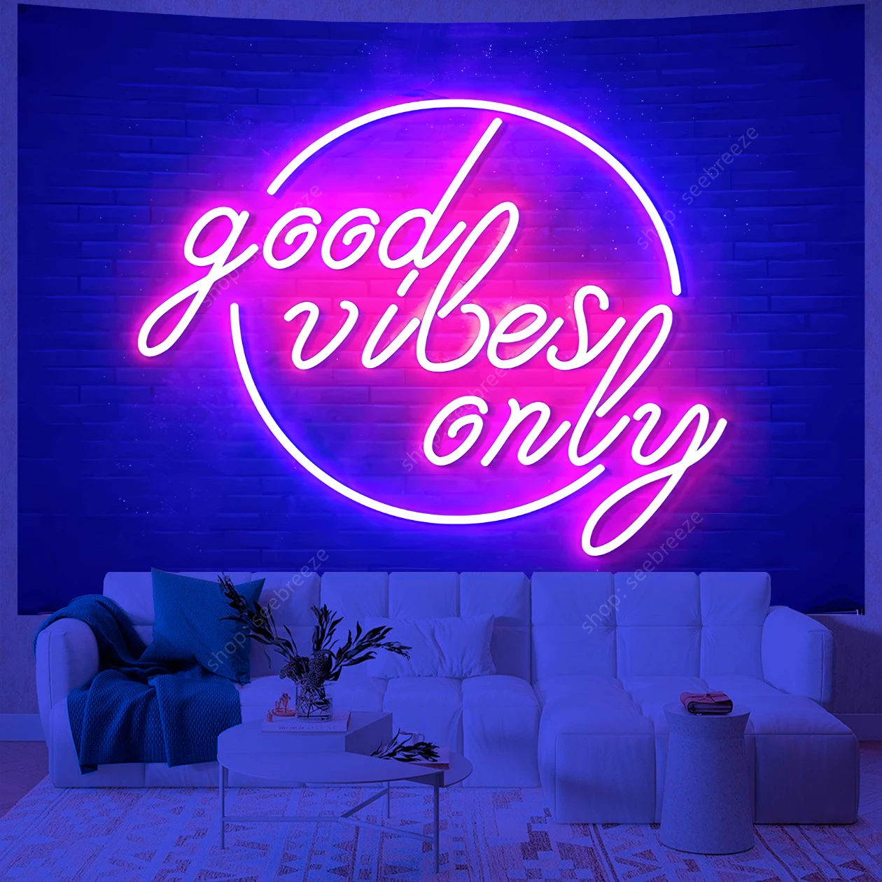 Slogan UV Reactive Tapestry Wall Hanging for Bedroom Living Room College Dorm Wall Decor Neon Background Gift for Friends