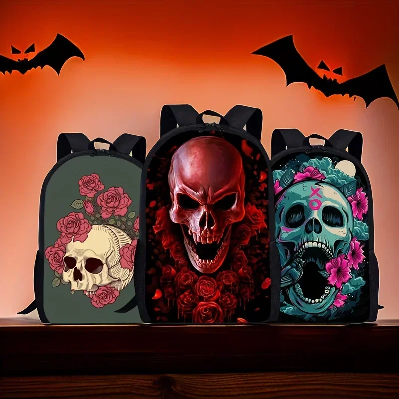 Halloween Skull Schoolbag, Trendy Cool Printed Backpack School Bag  Kids Backpack School Bags for Girls and Boys Kids Backpack