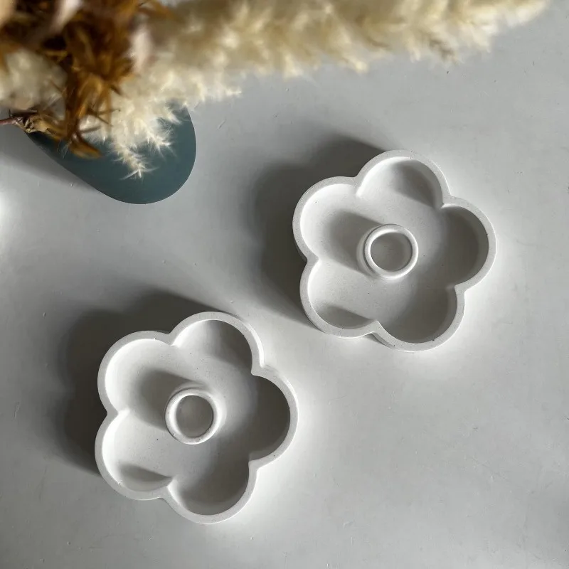Flower Shaped Candlestick Holder Silicone Mold Four Hole Rectangular Candle Holder Gypsum Mold Cement Resin Candle Stand Molds