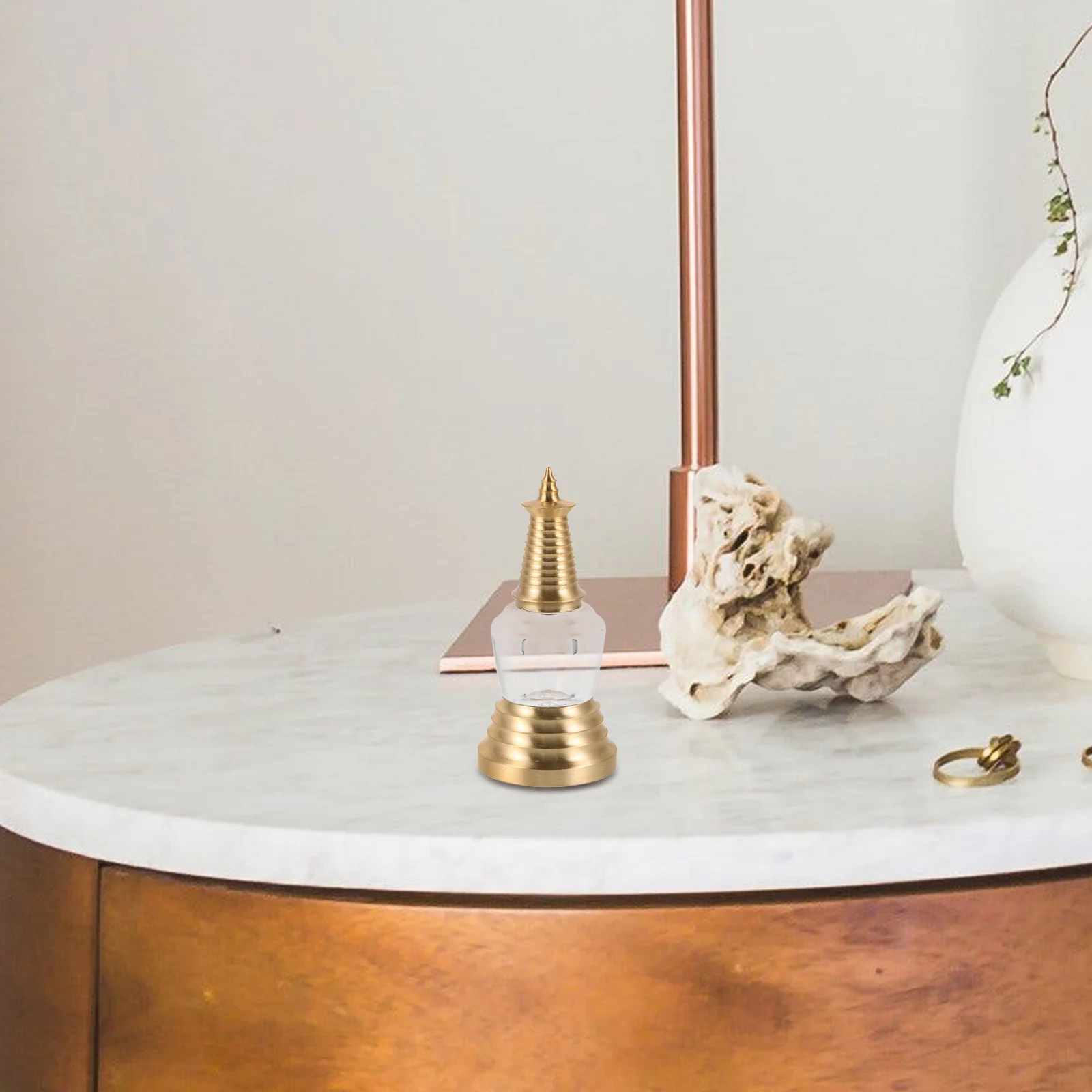 

Mini Vintage Brass Wenchang Pagoda Openable Tower Decoration for Home Office Desktop Organizer Retro Small Space Elegant