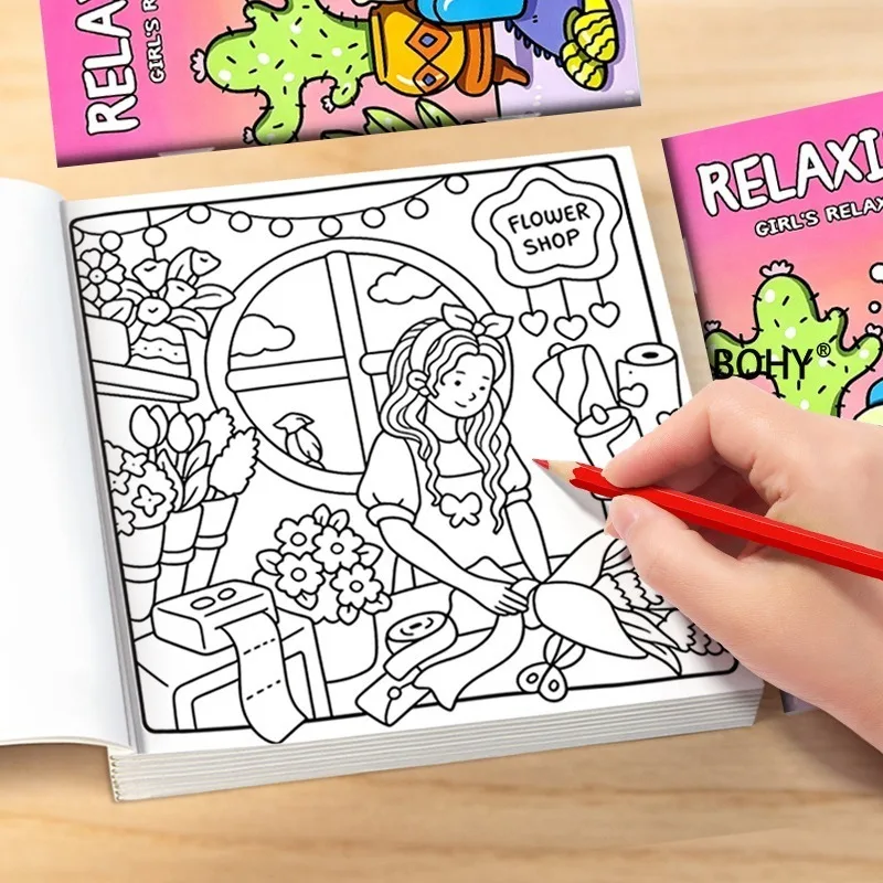 1 Square Adult Healing and Decompression Coloring Album, 24 Pages, Adult Emotional Soothing, Hand Drawing and Copying Practice