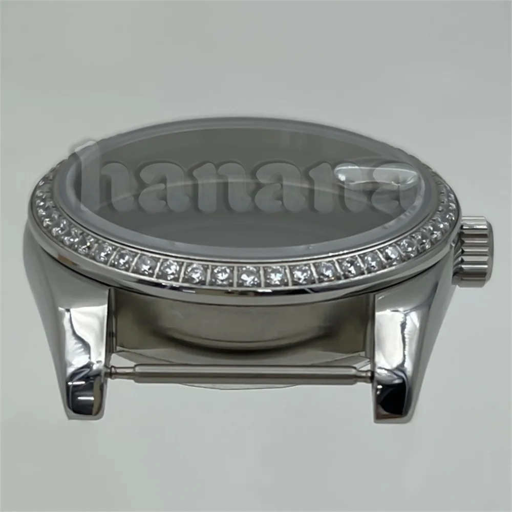 Корпус из сапфирового стекла серебристого/золотого/розового золота 36/39 мм Корпус с бриллиантами подходит для механизмов NH34 NH35A NH36 NH38 NH39 NH70 NH72 PT5000