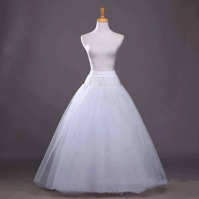 Anágua de tule branco para vestido de casamento estilo linha, 4 camadas, sem aros, acessórios de casamento, saias longas, saia inferior