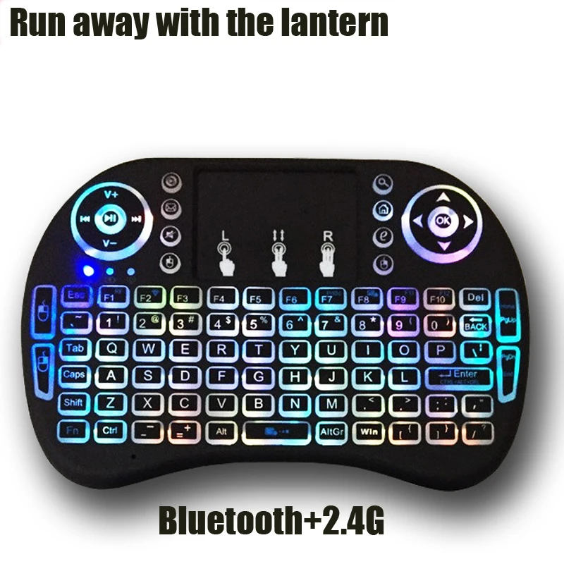 I8 Drahtlose Bluetooth Tastatur Mini Tastatur 2,4G Englisch Lithium-Hintergrundbeleuchtung Air Mouse Remote Touchpad Für Smart TV Box PC IPad