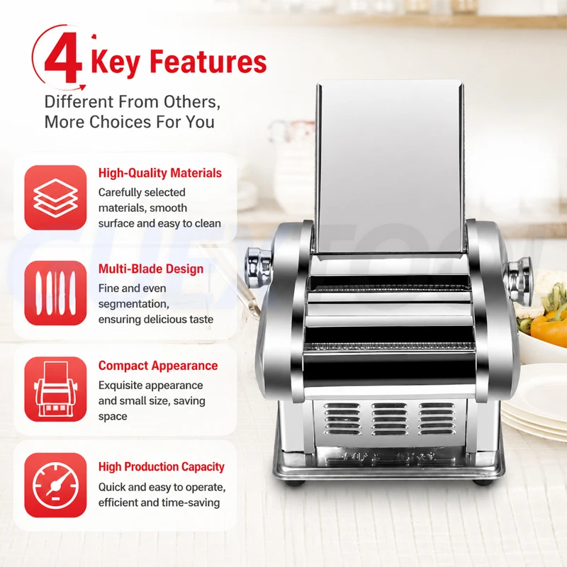 Automatic Dough Rolling Dumpling Machine, Stainless Steel Pasta Noodles Maker with Noodle Cutter