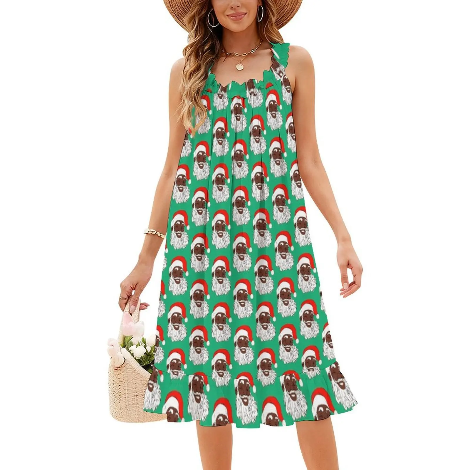 Winking الأسود سانتا كلوز عيد الميلاد عيد الميلاد حبيبته العنق فستان أنيق الصيف فستان الحفلات للنساء غمزة سانتا السوداء