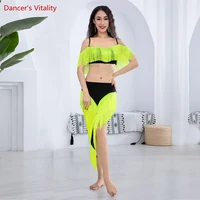 Conjunto de traje de danza del vientre para mujer, Top con borlas + falda larga con flecos, ropa de danza del vientre para niña, 2 uds.
