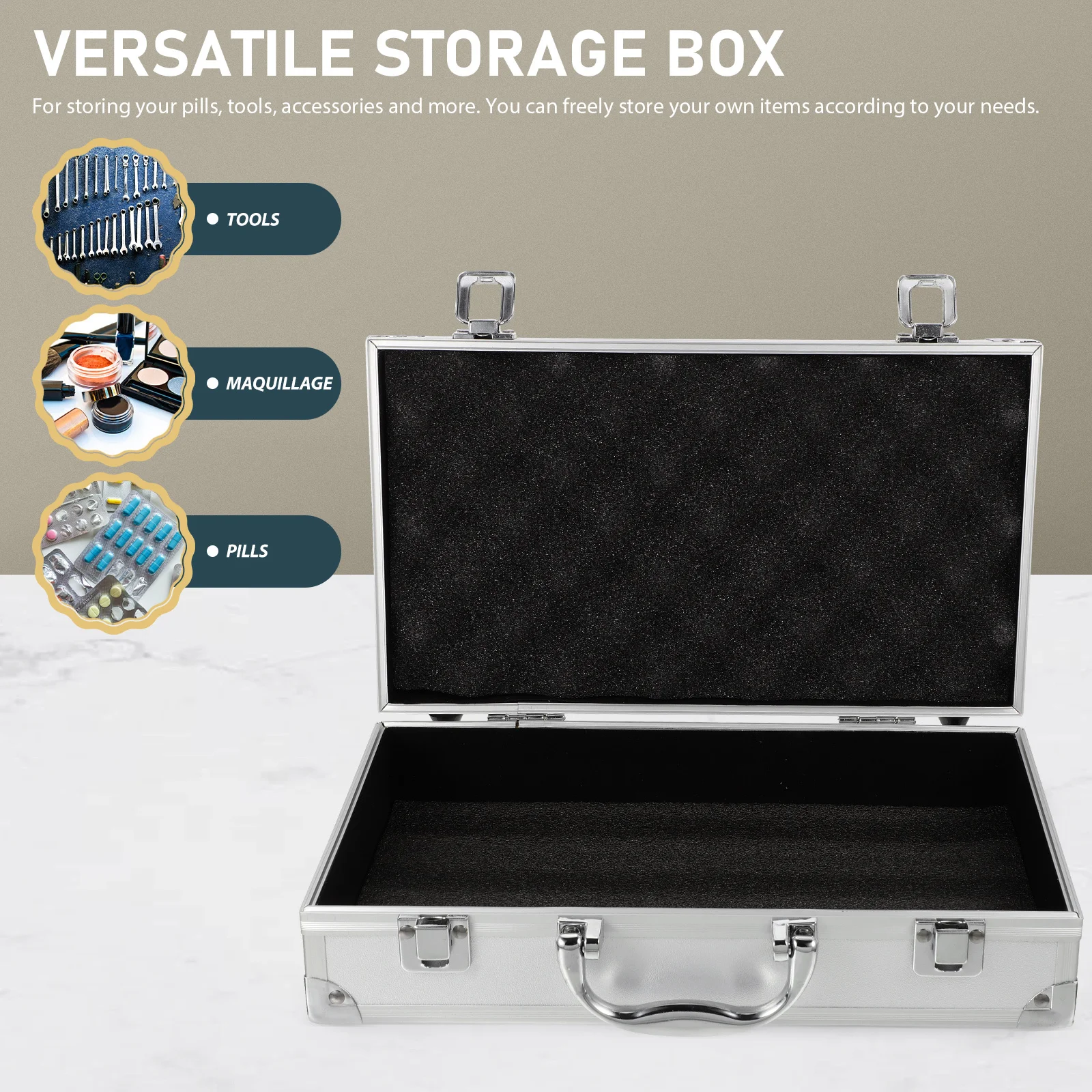 

Aluminum Alloy Tools Case Small 11.8x6.7x3 Large Capacity Medicine Storage Box Portable Makeup Carrying Organizer