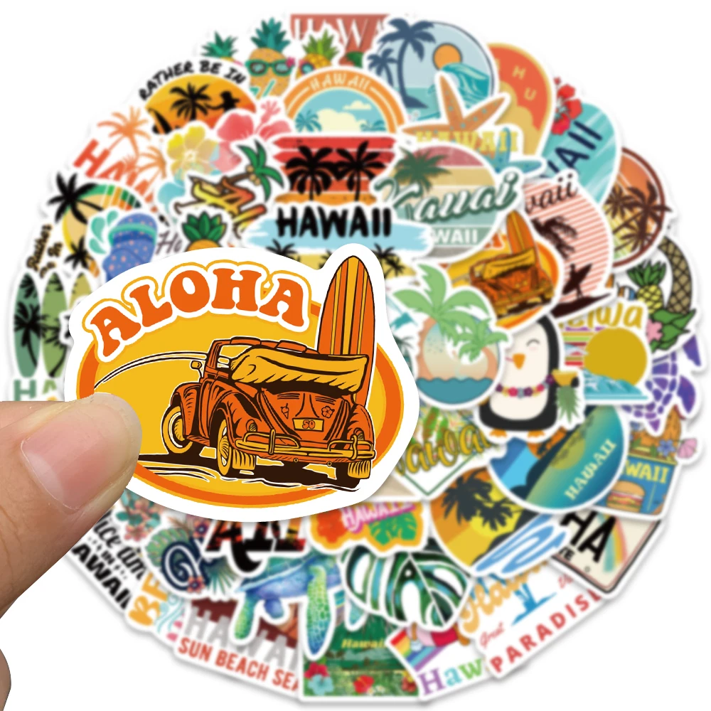 50pcs Hawaii Sea Beach Stickers Vinyl Waterproof Laptop Guitar Luggage Bike Motorcycle Helmet Notebook Stickers Decals