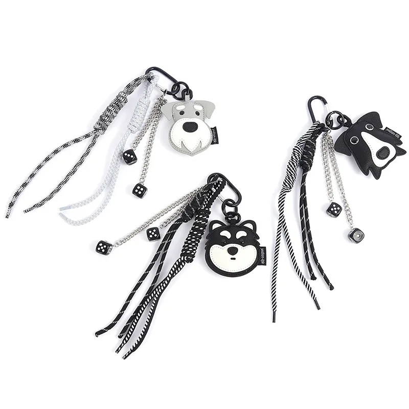 Creative Leather Dog Keychain Cute Cartoon Puppy Key Ring Border Collie Husky Bulldog Bag Charm Pendant Cute Bag Accessory Gift